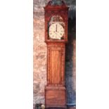 Georgian longcased Scottish grandfather clock by G. White of Glasgow. Face has been hand painted