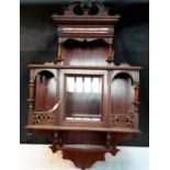 Victorian ornate wall cabinet with glass front door & key