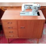 Retro pedestal support cabinet with fitted Mitsubishi sewing machine