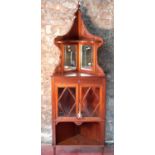 Victorian corner cabinet with mirror back & 2 glass front doors