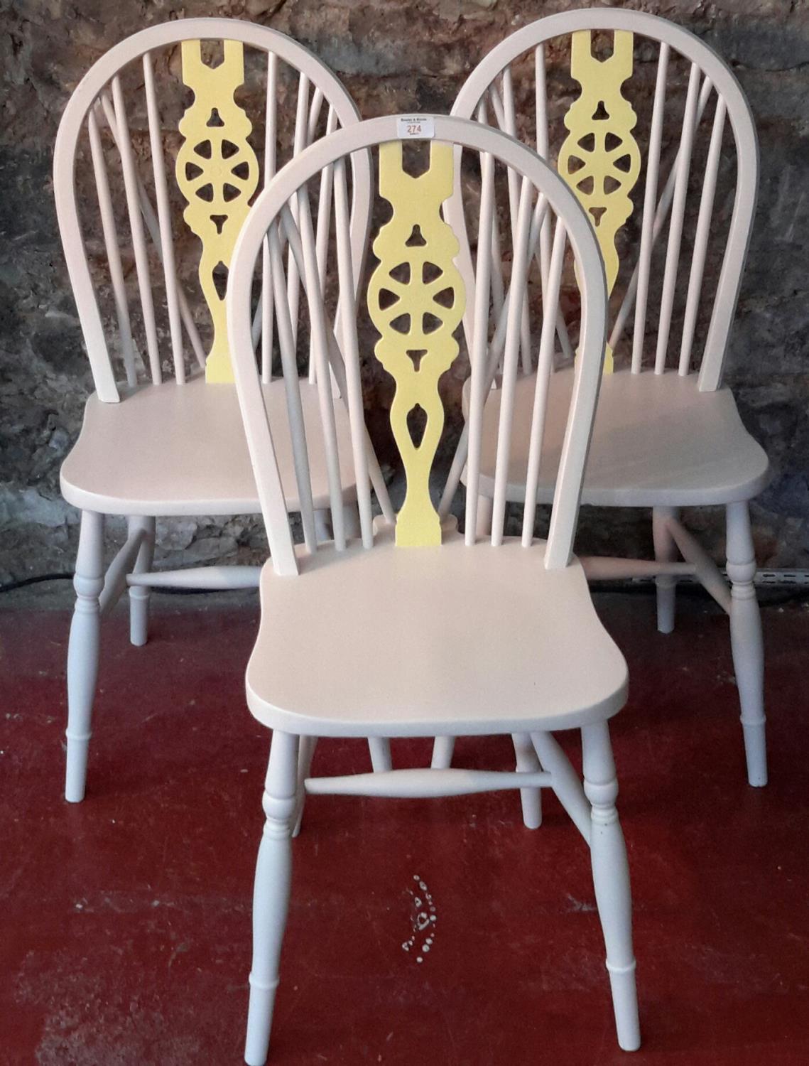 3 painted spindle back chairs