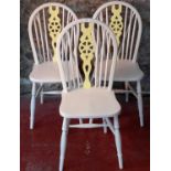 3 painted spindle back chairs