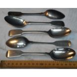 5 Victorian London silver desert spoons