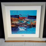 Cottage scene by the harbour print by Jolomo