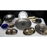 A selection of Oneida American silver plated serving trays, gallery tray, server sets & cutlery etc