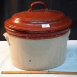 Large heavy stoneware bread bin with lid