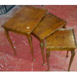 Bur walnut nest of 3 tables