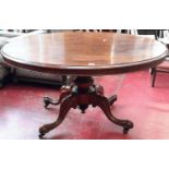 A Victorian pedestal parlour table on heavy carved pedestal leading to 4 leg support