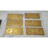 A set of 6 USA banknotes $1,2,5,10,20 & 50 notes finished in 24kt gold foil