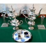 EP 4 piece tea/coffee service, pair of Walker & Hall candle sticks & cruets with tray