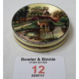 925 silver & enamel ladies snuff compact with mirror, has British import London hallmark