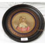 Anne Dautriche Royalty portrait painting on porcelain in fitted wooden round frame with gilt metal