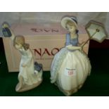 Nao lady with umbrella & girl with lantern & dog, 1 complete with box