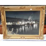 Gordon Wilson 1988 harbour scene oil painting, 44cmx59cm, in fitted gilt frame