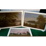 3 oil paintings of lake scenes