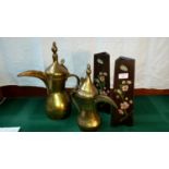 2 Arabic wine jugs & 2 arts & crafts vases