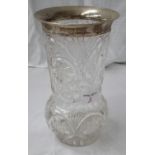 Birmingham silver rimmed large crystal vase , 23.5cm tall