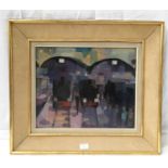 Eliano Fantuzzi 1951 oil painting of trains in fitted frame