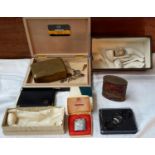 A collection of clay pipes, Ronson lighter & box of collectables