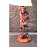 Large oriental carved Fisherman table lamp (working)