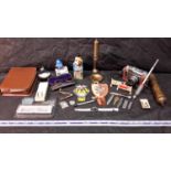 A selection of collectables to include ships paraffin lamp, AA badge, parker pen & vintage wind-up