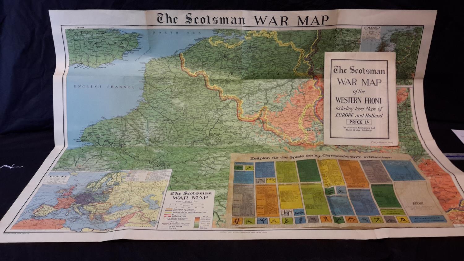 2 x The Scotsman war map of the Western Front & Olympic 1972 poster