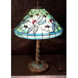 Tiffany style dragonfly table lamp, working, 56cm tall