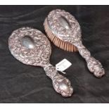 Birmingham silver ornate dressing table mirror & brush by William Davenport