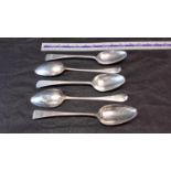 5 large Georgian London silver spoons by various makers