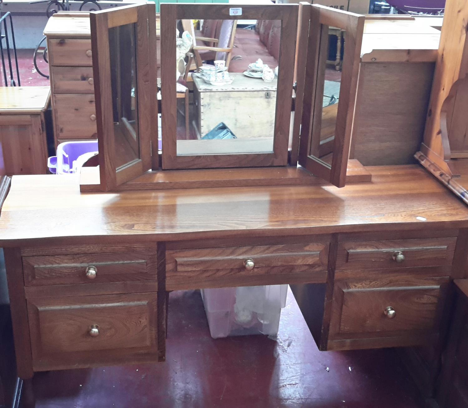 Solid oak dressing table with matching 3 way mirrors