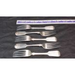 5 heavy Victorian Newcastle silver forks by Thomas Wheatley