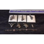 3 silver piper brooches & various other silver & white metal brooches