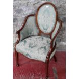 Edwardian parlour tub chair, finished in a green upholstery