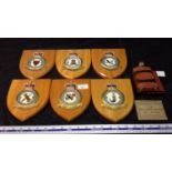 6 various Royal Air Force wall plaques, new golf hip flask & Dryburgh Abbey photographs