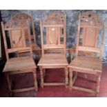 6 pitch pine dining chairs in a church style design