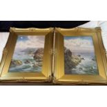 A pair of A Binbeck cliff scene watercolours 52x34cm fitted in gilt frames.