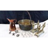 Brass jelly pan, copper water jug & various ep rests etc