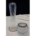 Two silver rimmed crystal vases, 25cm tallest