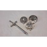 Glasgow silver sword brooch & three Edinburgh silver clan brooches, 8cm long (sword)