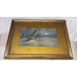 A Victorian watercolour 'Boats at night' signed R.L Stevenson 1889, 20x35cm, fitted in a gilt frame