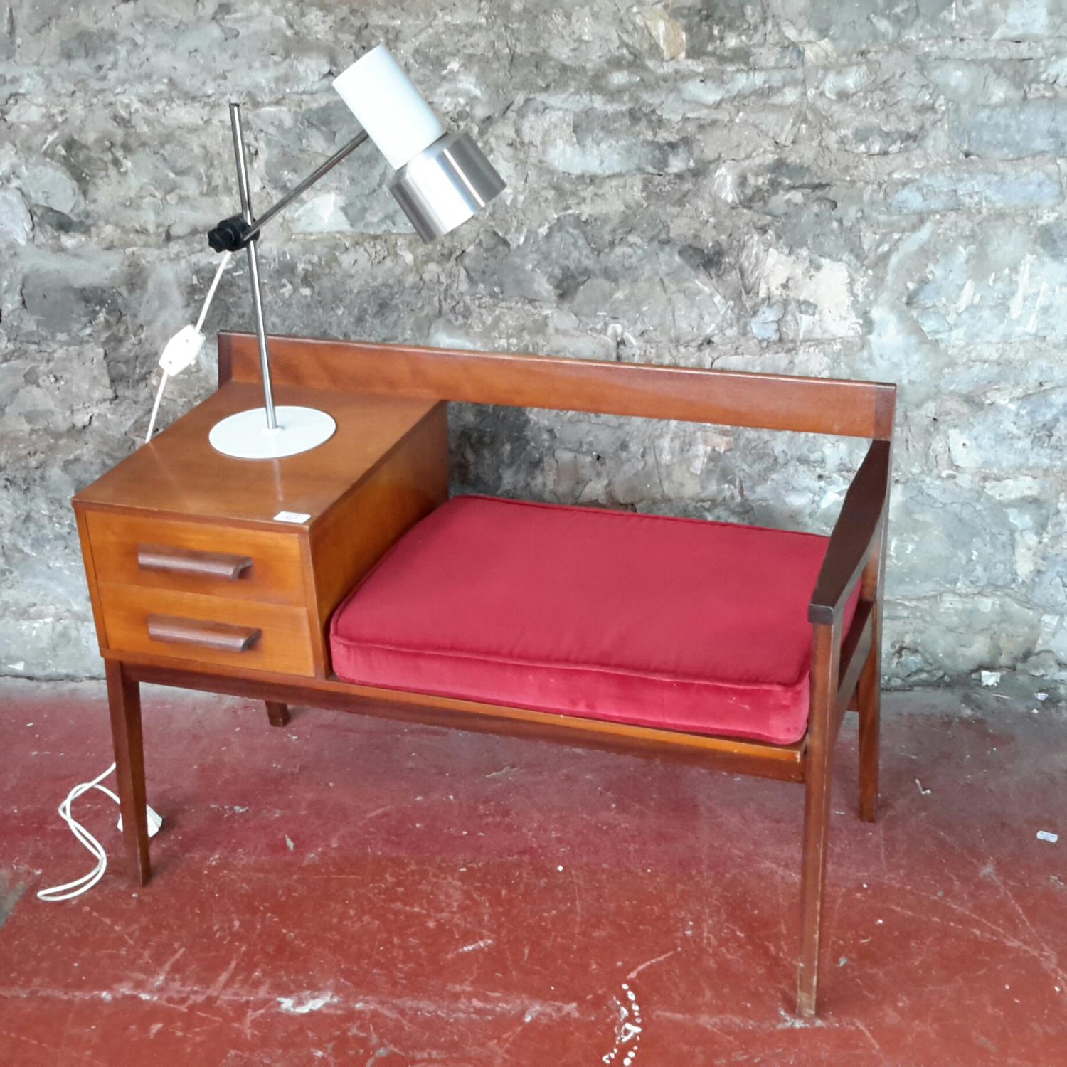 Retro two drawer seated telephone table & vintage angle poise lamp