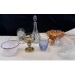 A selection of art glass & crystal to include Victorian wine goblet & dome clock