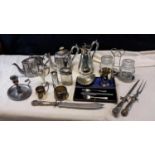 A collection of silver plated & EP wares to include teapots, carver set & condiment set etc