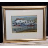 Harbour scene framed print signed Jean M Feeney