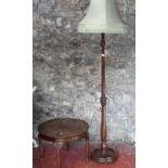 Antique standard lamp & small circular pie crust table