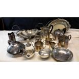 A collection of EP tea/coffee service, sugar & creams & swing handled baskets etc