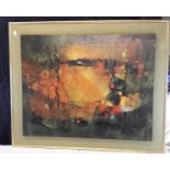 Print after LE BA DANG titled 'The Three Boats', 60x76cm, in a fitted block frame