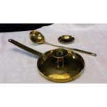 Arts & Crafts candle holder, ladle & pin dish made from brass & copper, 35cm long (ladle)