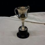 Birmingham silver two handled trophy by Davies & Powers, dated 1953, 15cm tall