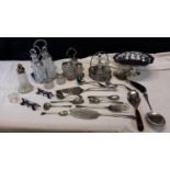 A collection of EP condiment sets, servers & Tazza